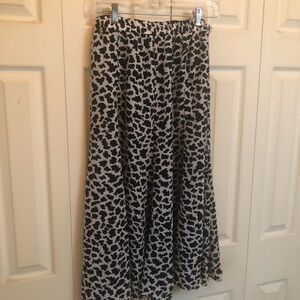Black and White Leopard Print Maxi Skirt - Flowing Animal Print